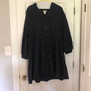 H&M Navy Linen Blend Button Up Dress